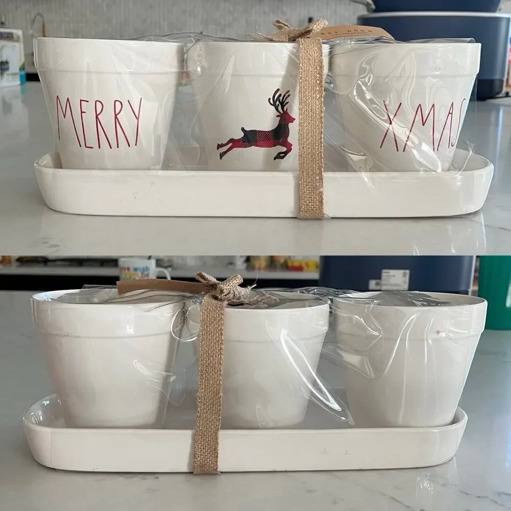 Rae Dunn Merry Xtmas White Ceramic Planters NWT, Holiday, Home decor, plants